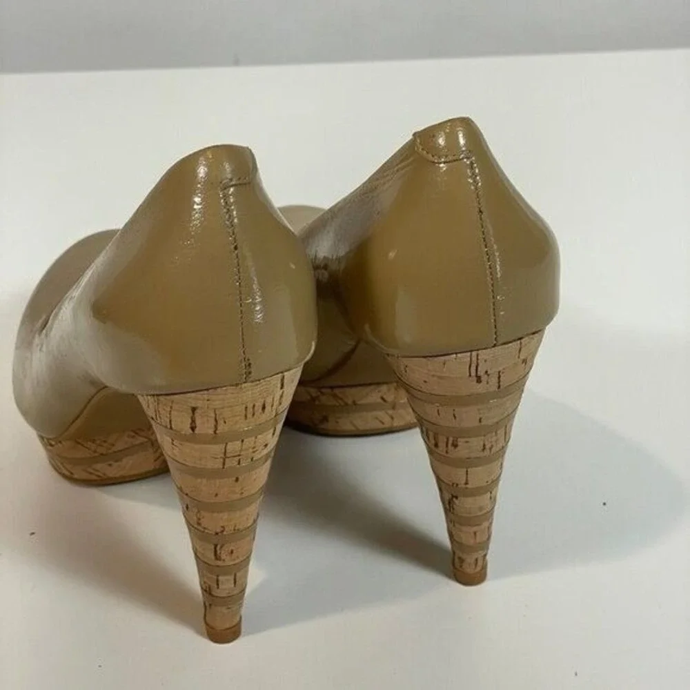 Michael Michael Kors Tan Patent Leather Platform Pumps High Cone Heels 6.5 M